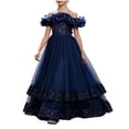 thumbnail image 4 of LEKWK Girls Sparkly Princess Dress Sequin Ruffles Sleeve Tulle Ball Gown Off Shoulder Tiered Pageant Dresses for Birthday Party Stage Performance Costume, 4 of 9