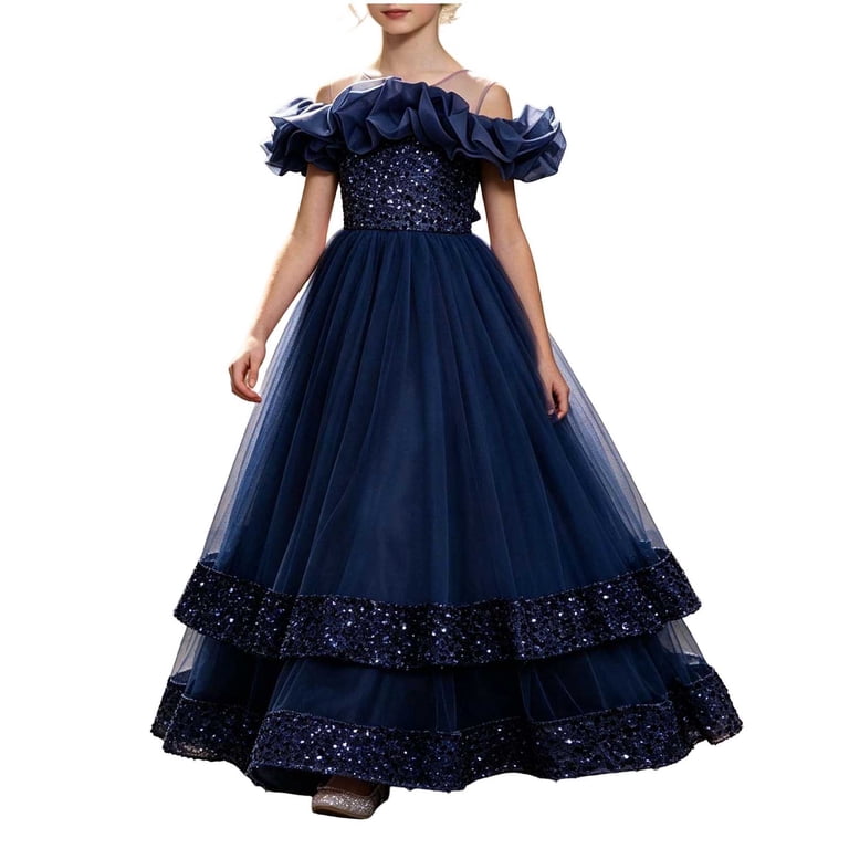Atoguta Formal Dresses For Girls Off Shoulder Homecoming School Dance Wedding Birthday Party Graduation Pageant Bridesmaid Navy, Size 5t-15, Girl's