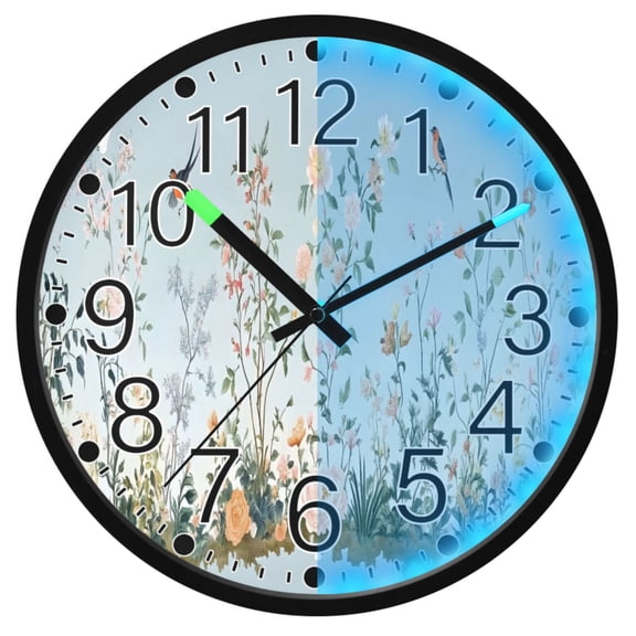 Ryvnso Summer Birds Floral 12 Inch Night Light Wall Clock Silent Battery Operated Luminous Clocks