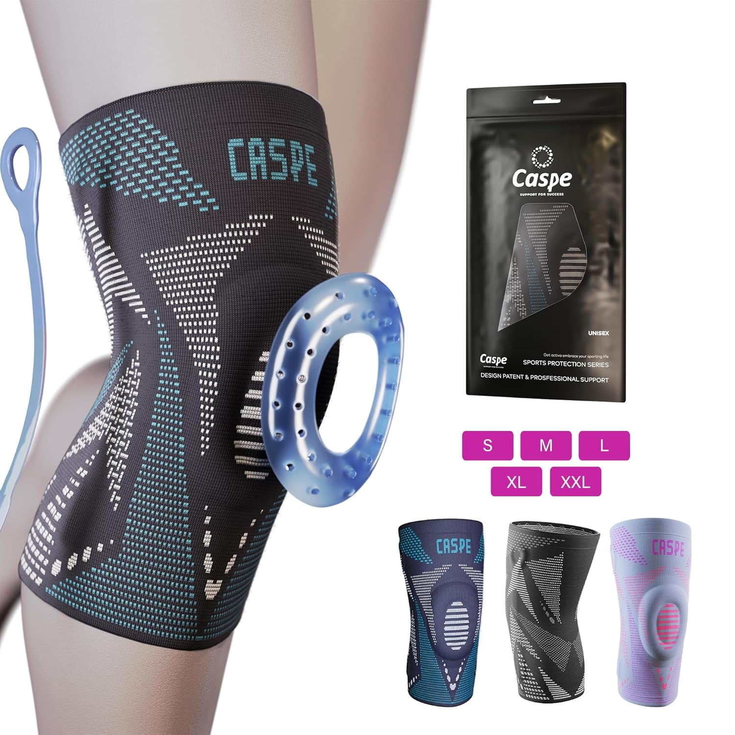 Caspe 1 Pack Compression Knee Brace with Patella Gel Pad & Side Stabilizers – Knee Support Sleeve for Men & Women, Running, Workout & Daily Use