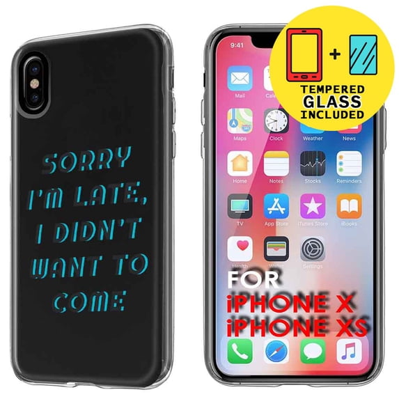 Clear TPU Phone Case for Apple iPhone XS,X,Sorry I'm Late Truth,Temper Glass Included,Combo