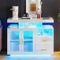 thumbnail image 3 of Modern White Buffet Cabinet with Wireless Charger, 2 Drawers, LED Lights, 3 of 9