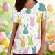 thumbnail image 2 of Tops Cortos para las Mujeres Pascua Impresa Casual V-Cuello Camiseta de Manga Corta con Bolsillo, Estilo de Traje Protector de Poliéster Suave, 2 of 8