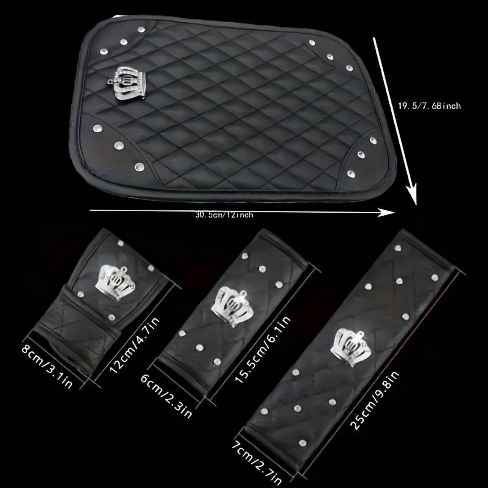 5PCS Bling Car Interior Accessories Set for Women – Sparkling Crown Seat Belt Shoulder Pads, Center Console Armrest Cover, Gear Shift Knob Cover, Handbrake Cover – Universal Fit for Most Vehicles