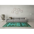 thumbnail image 3 of Ahgly Company Machine Washable Indoor Rectangle Oriental Turquoise Blue Industrial Area Rugs, 5' x 7', 3 of 4