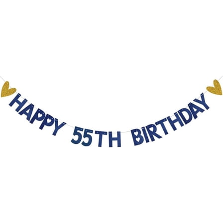 HAPPY 55TH BIRTHDAY Banner,Pre-Strung,Blue Paper Glitter Party Decorations for 55 Years Old 55TH Birthday Party Supplies Letters Blue