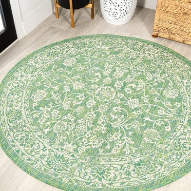 JONATHAN Y SMB100F-5R Tela Bohemian Textured Weave Floral Cream/Green 5' Round Indoor/Outdoor Area Rug, Coastal, Pet Friendly, Stain Resistant, Easy to Clean, for Patio, Living Room; Kitchen, Bedroom