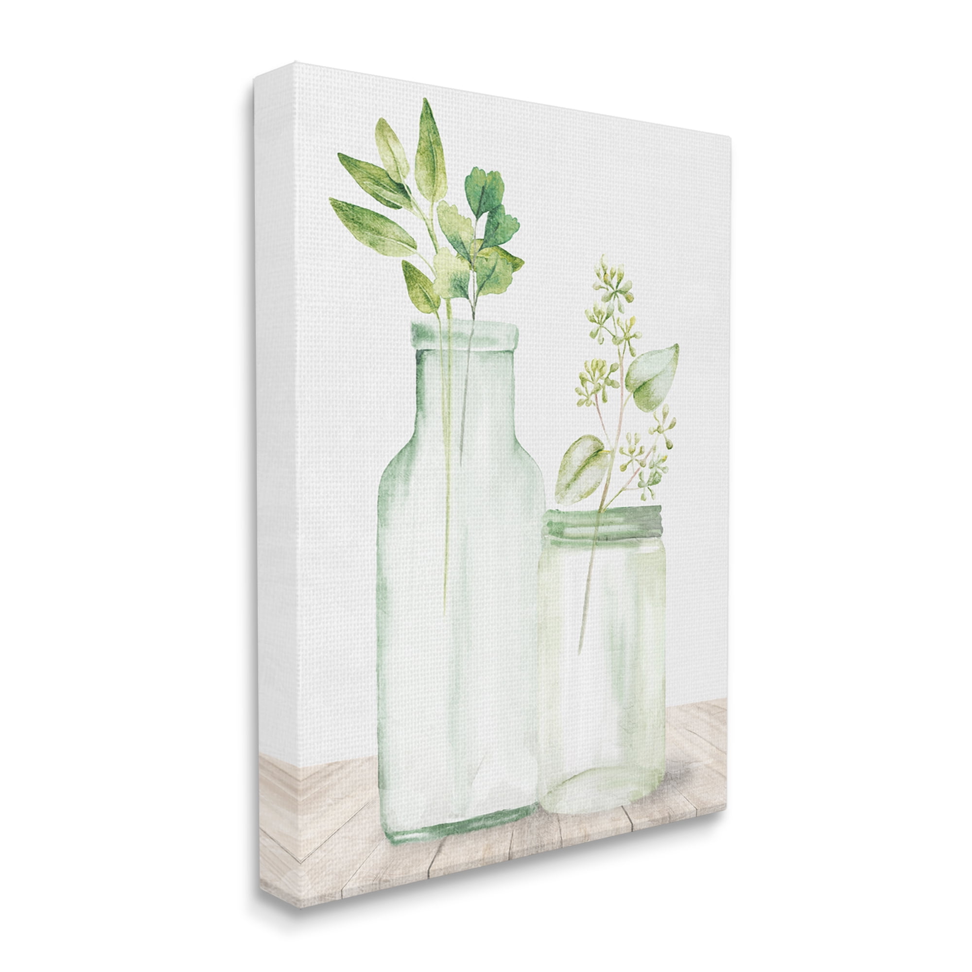 Stupell Industries Herbal Plant Sprigs Country Glass Jars Rustic Painting Graphic Art Gallery Wrapped Canvas Print Wall Art, Design by Kim Allen