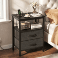 thumbnail image 2 of LIFERECORD Night Stand with 2 Fabric Drawers, Nightstand with Charging Station, End Tables with Storage Shelf for Small Spaces, Bedside Table Side Tables for Bedroom, Black, 2 of 6