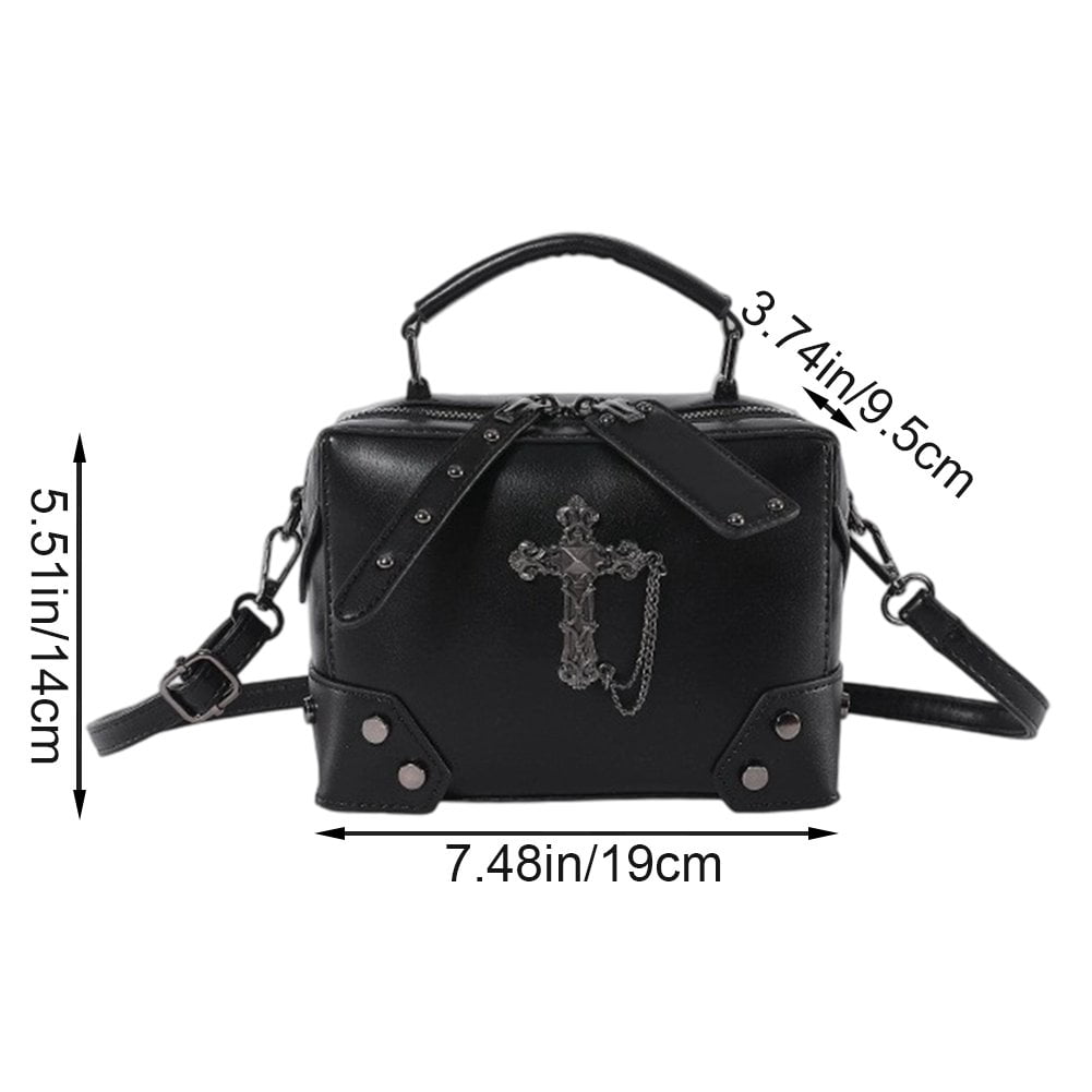 Hzzsbu Gothic Skull Shoulder Bag - Punk Studded Crossbody Purse with Chain Strap for Women
