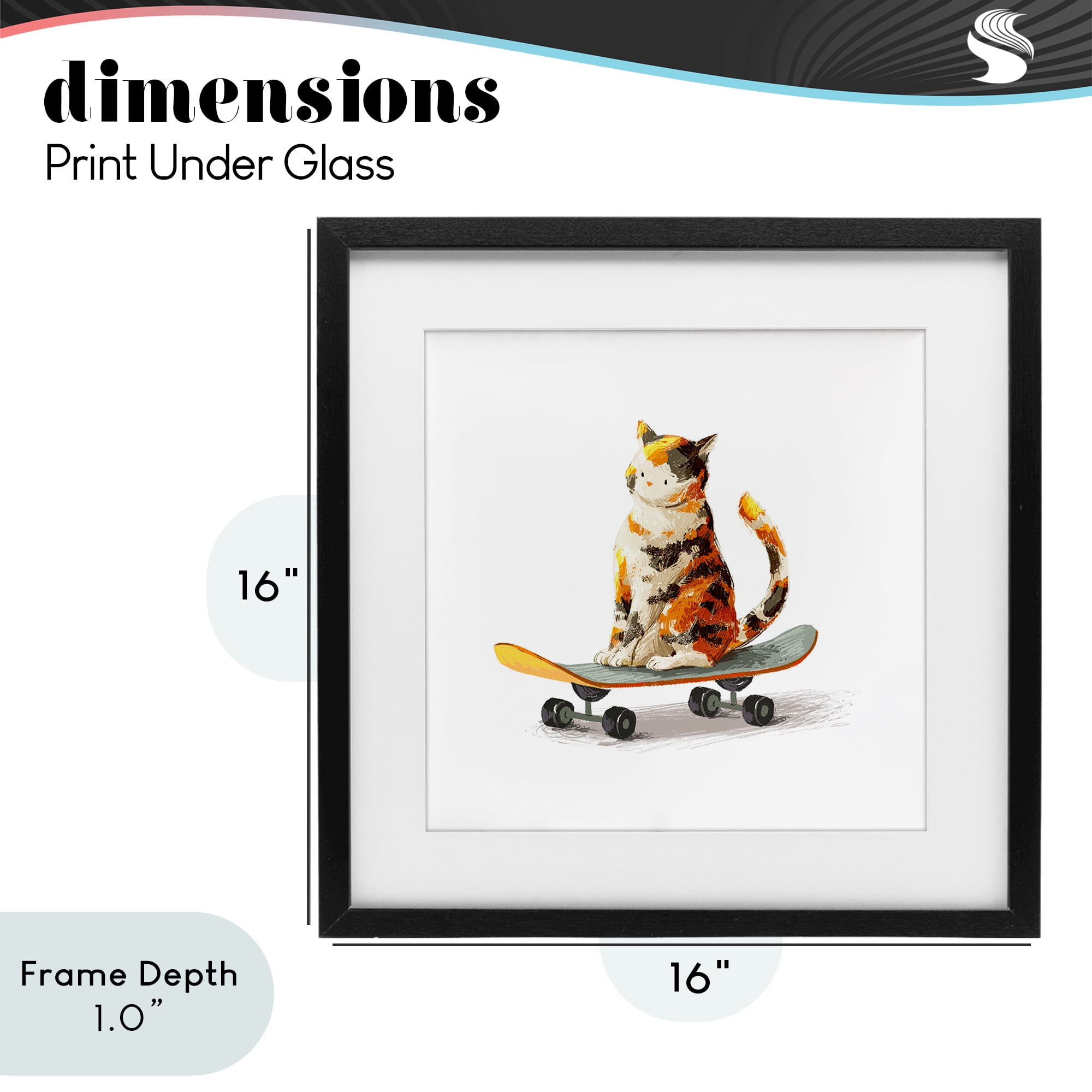 Stupell Industries Calico Cat on Skateboard Black Framed Print Under Glass, design by Ziwei Li