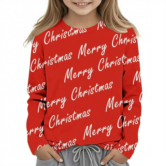 BaoFuBaoMei Funny Graphic Tees Boys Girls Christmas Merry Christmas Long Sleeve Pullover Shirt Slim Crew Neck Fall Clothes for Christmas Dinner Vacation Holiday