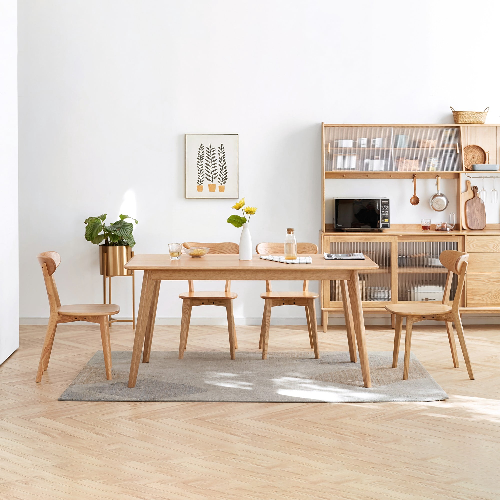 Aukfa Mid-Century Modern Dining Chairs Set of 4, Solid Oak Wood Side Chair for Kitchen, Dining Room, Walnut