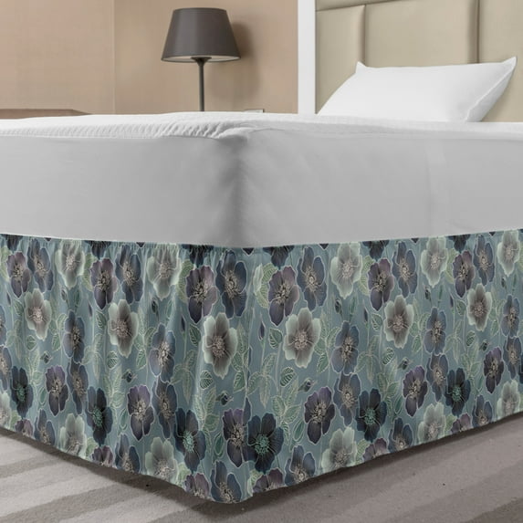 Garden Art Bed Skirt, Floral Ornamental Arrangement with Flourishing Spring Season Country Elements, Elastic Bedskirt Dust Ruffle Wrap Around for Bedding Decor, 4 Sizes, Multicolor, by Ambesonne