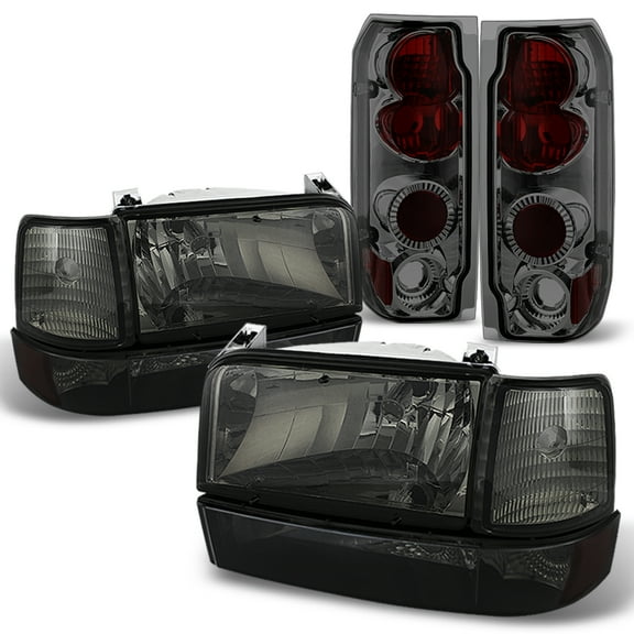 AKKON - For 1992-1996 Ford F150 F250 F350 Smoked Headlights  Corner  Bumper Lamps  Tail Brake Lights