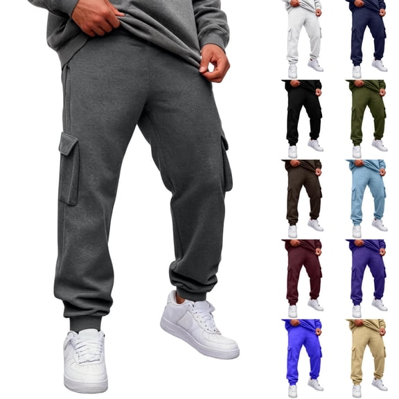 Basysin Men Jogger Cargo Pants Elastic Stretch With Pocket Casual Sweatpants Relaxed Fit Daily Workout Lounge Trousers Men