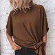 thumbnail image 2 of Camisa de manga corta para mujer, cuello redondo, dobladillo con nudo, Color puro, corte holgado, Top informal para mujer para citas, compras diarias, 2 of 6