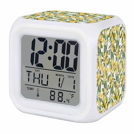 Rustic Lemons Digital Alarm Clock for Bedrooms, Smart LED Alarm Clock with 7 Color Changing Night Light, Summer Tropical Fruit Farmhouse Retro Silent Wake Up Clocks for Sleep Study Cooking 3.2x3.2