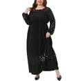 thumbnail image 1 of Vestido formal de mujer plus size Agnes Orinda, con mangas largas de malla transparente y encaje, elegante para bodas, fiestas y cócteles, vestido maxi A-Line 1X negro, 1 of 5