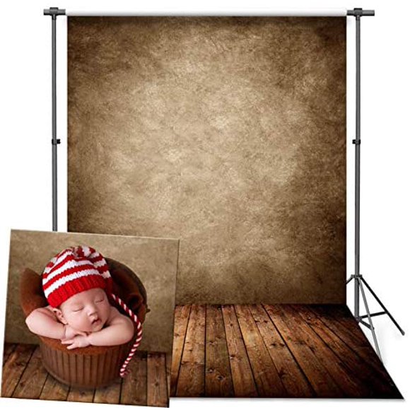 VEOEOV Professional Photography Backdrop, 5X7ft Retro Brown Wall Wood Floor Backdrops for Photoshoot, Thickened Photo