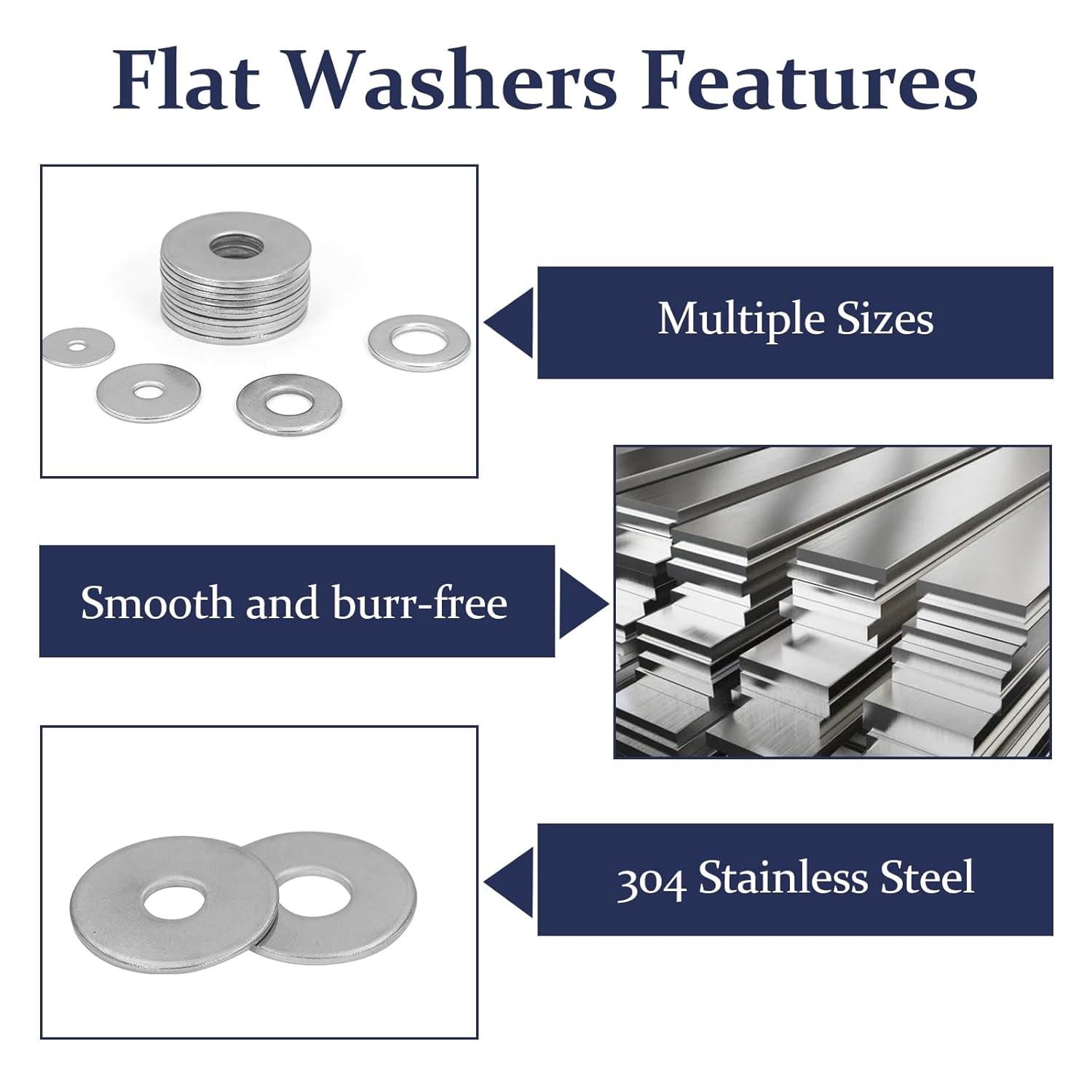 290Pcs Flat Washers, 304 Stainless Steel Fender Washers Assortment, 15 Different Sizes Wide Washer M3 M4 M5 M6 M8 M10 M12 Assorted Flatwashers Kit