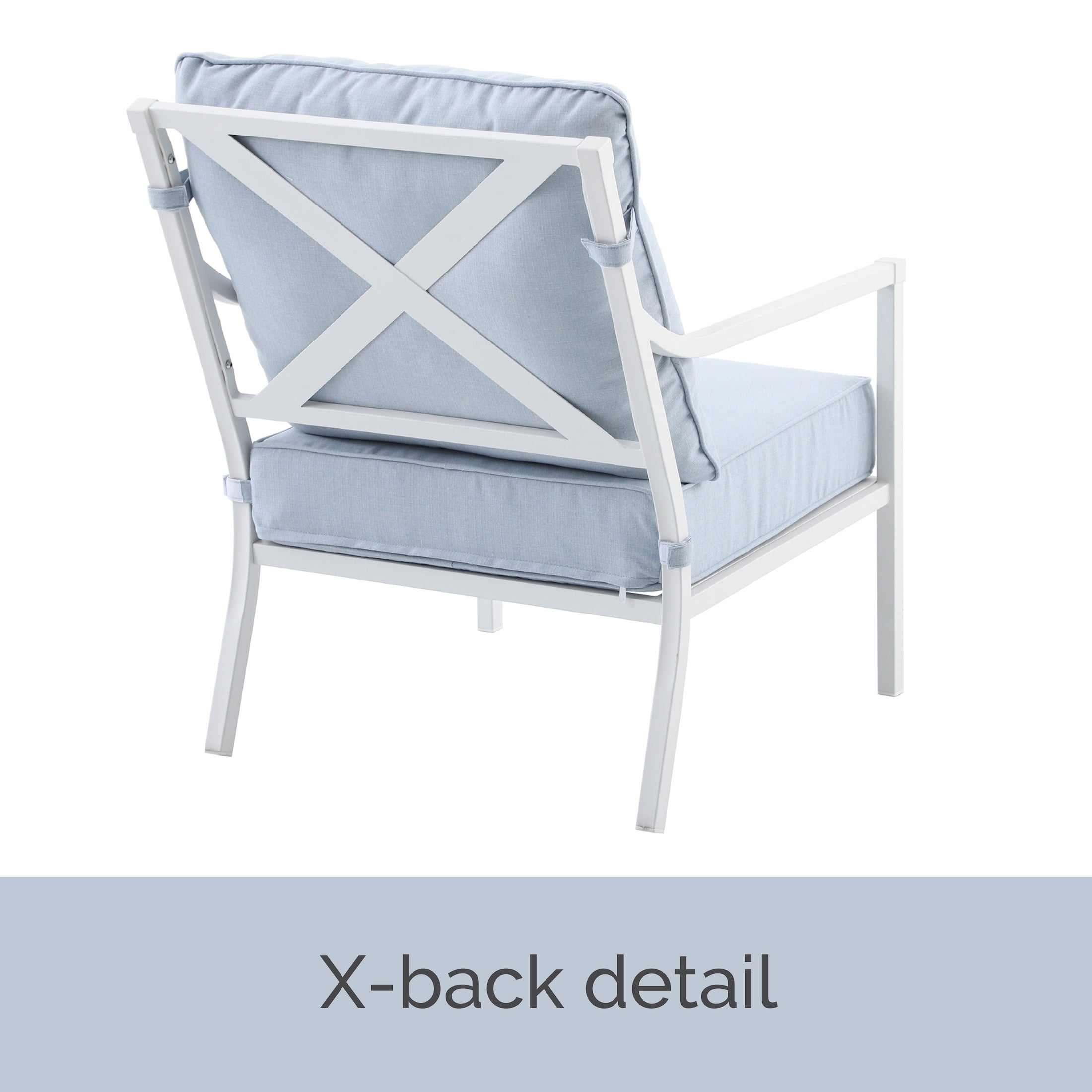 My Texas House Cambria 2-Pack Steel Outdoor Patio Conversation Chairs, White/Blue