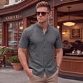 thumbnail image 2 of GrmtClth Mens Lightweight Waffle Knit Henley Shirt Casual Stand Collar Short Sleeve Full Button Placket Top Ribbed Textured Knit Breathable Solid Color Summer Daily Wear Tees Gray S, 2 of 9