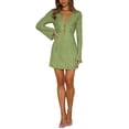 thumbnail image 1 of ZAXARRA Women's Spring Summer Short Dress Solid Color Long Sleeve V Neck Tie Up Party Dress, 1 of 8