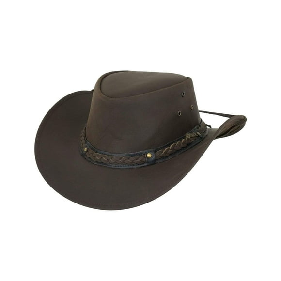 Outback Trading Men's 1367 Wagga UPF 50 Breathable Leather Western Hat with Adjustable Chin Cord with Braided Hatband, Chocolate, X-Large