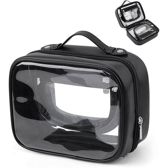 LinYooLi Travel Toiletry Bag TSA Approved Makeup Bag Clear 2 Layer Cosmetic Bag with Handle Waterproof Transparent Makeup Organizer