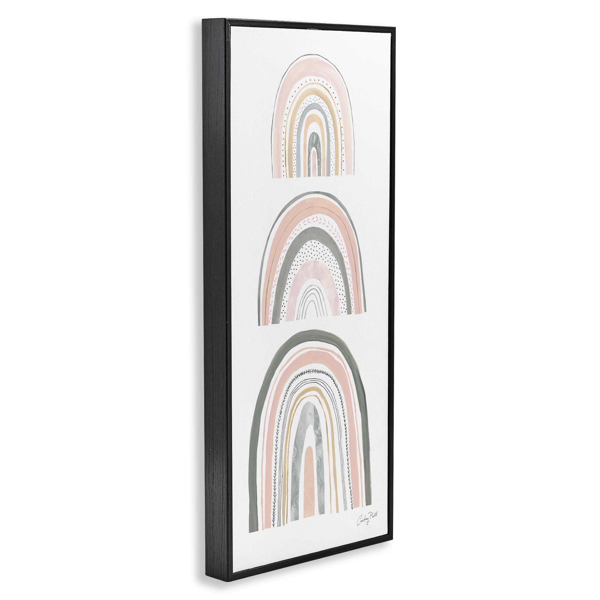 Stupell Industries Playful Grey and Pink Rainbows Landscape Painting Black Framed Art Print Wall Art, 10 x 24
