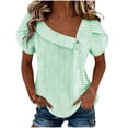 thumbnail image 2 of Ayolanni Striped Basic Tees for Women Casual V-Neck Outdoor Short Sleeve Blouse Puff Fitted Button Down Tunic Shirts Summer Tops for Women Green XL, 2 of 5