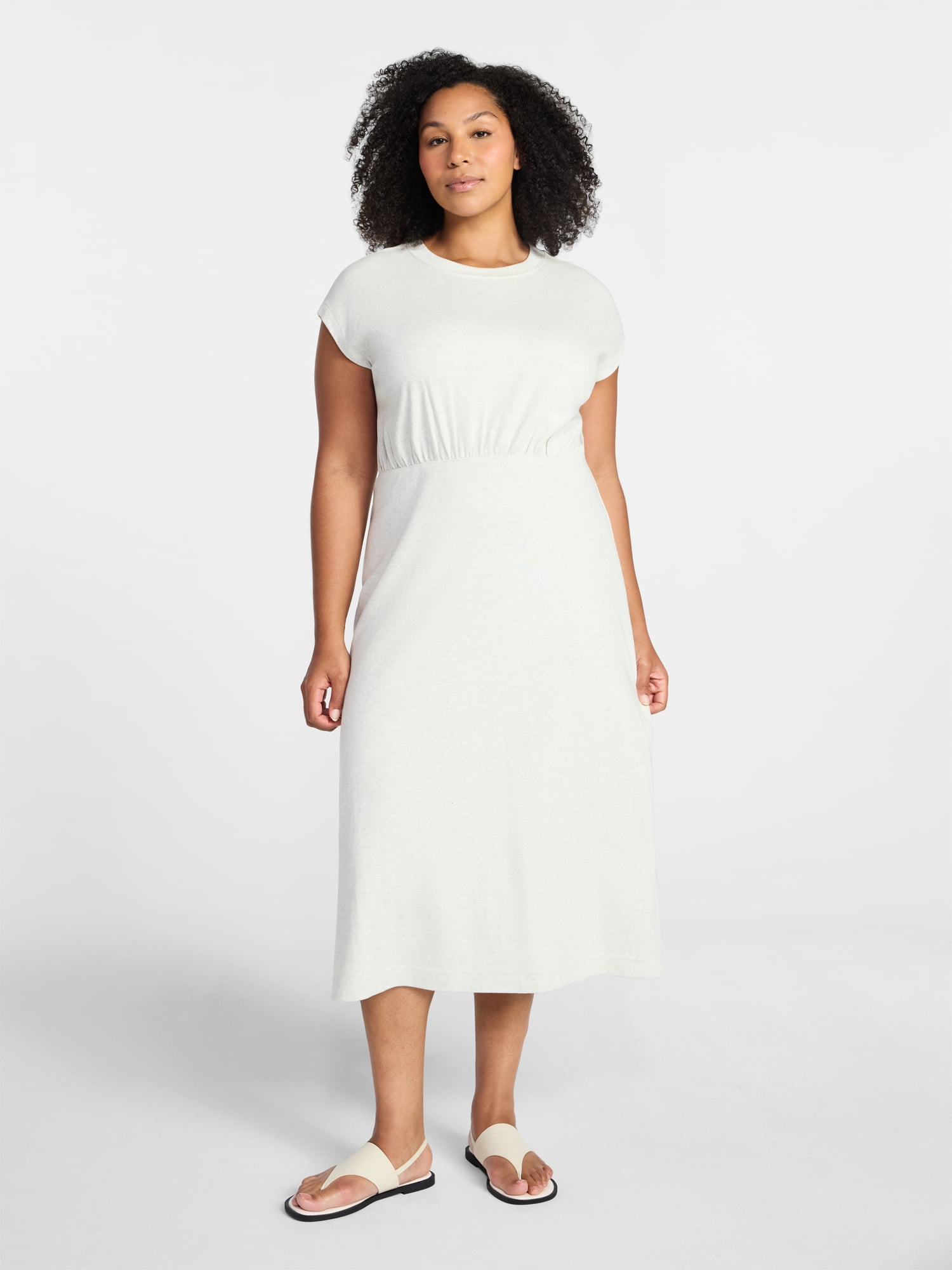 Time and Tru Women’s Cotton Knit Midi Dress with Dolman Sleeves, Sizes XS-XXXL