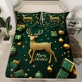 thumbnail image 2 of jejeloiu Christmas Reindeer Full Size Sheets,Marry Christmas Theme Bed Sheets,Green Xmas Gifts Sheet Sets For Child,Microfiber Bedroom Decor,4-Piece, 2 of 7