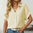 thumbnail image 6 of Aloohaidyvio Button Down Shirt Women Cotton Short Sleeve Blouses V Neck Collared Button Up Summer Beach Tops Yellow, 6 of 6