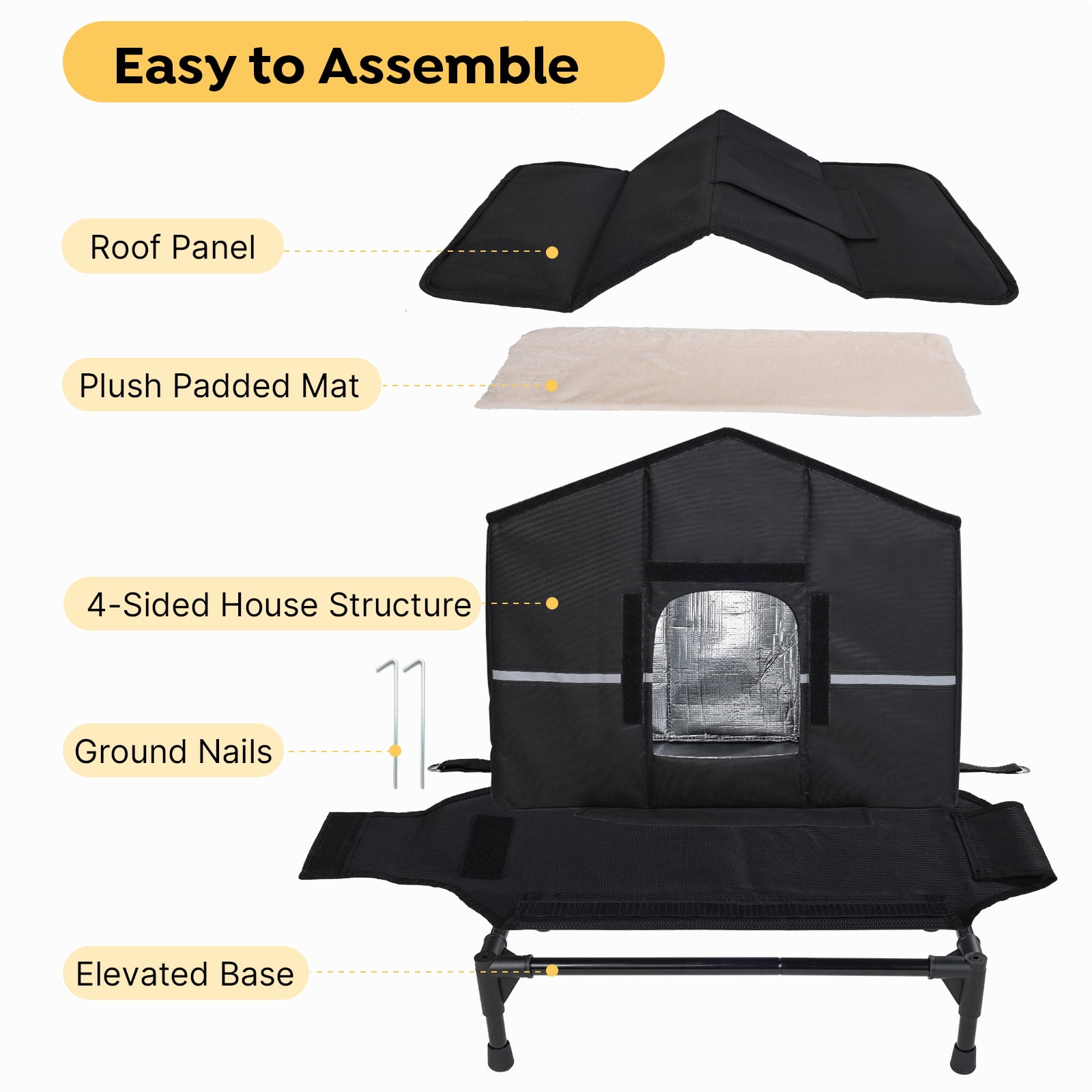 Veehoo Outdoor Cat House Weatherproof, Outside Insulated Feral Cat Shelter with Elevated Base, Waterproof Eaves & Escape Door for Stray Barn Cats, 25.6"x16.5"x22.4"