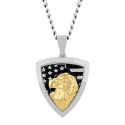 Brilliance Fine Jewelry Men's Stainless Steel Gold Eagle Shield Pendant 24" Necklace