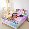 thumbnail image 3 of Castle Fairy Kawaii Bow Princess Bed Sheets 4-Piece,Black Girl Rainbow Glitter Print Full Size Sheets,Pink Blue,1 Fitted Sheet, 1 Flat Sheet and 2 Pillowcases, 3 of 6