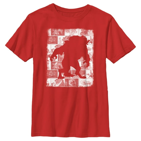 Boy's Beauty and the Beast Character Silhouette Graphic Tee Red Medium