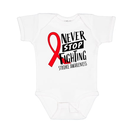 Inktastic Never Stop Fighting Stroke Awareness Red Ribbon Boys or Girls Baby Bodysuit