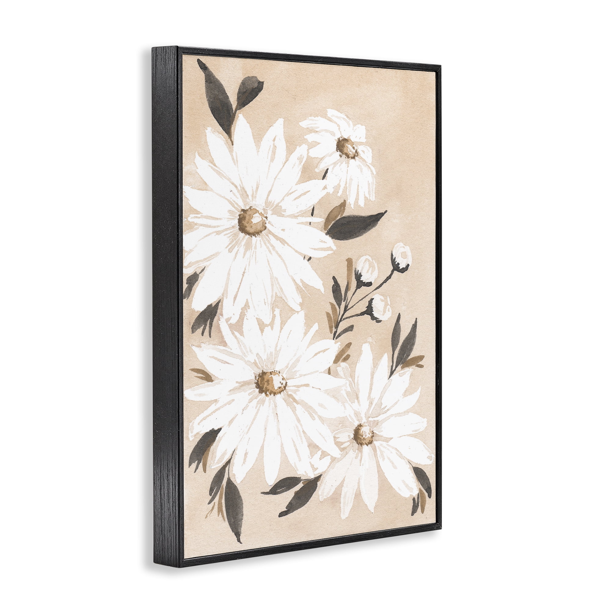 Stupell Industries Muted Neutral Daisies Botanical & Floral Painting Black Framed Art Print Wall Art, 16 x 24