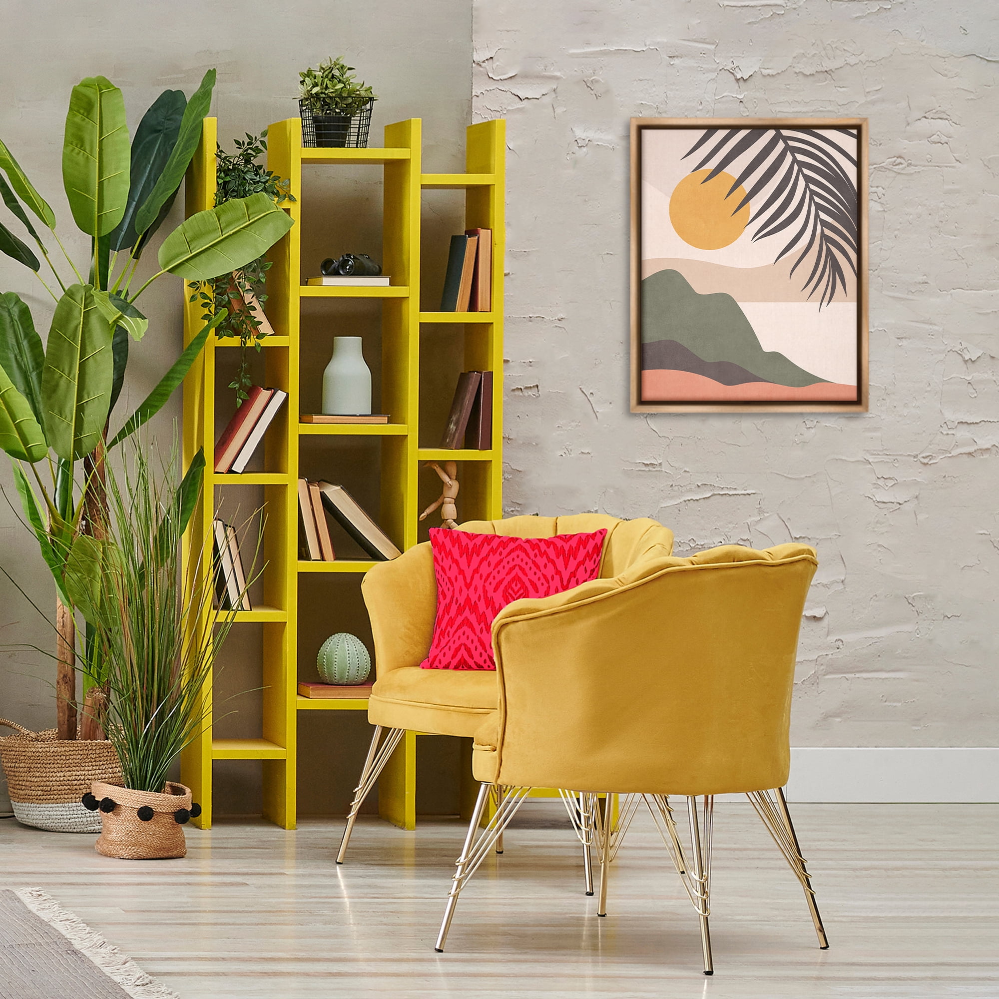 Stupell Industries Tropical Boho Scene Landscape & Nature Painting Brown Floater Framed Canvas Art Print Wall Art, 17 x 21