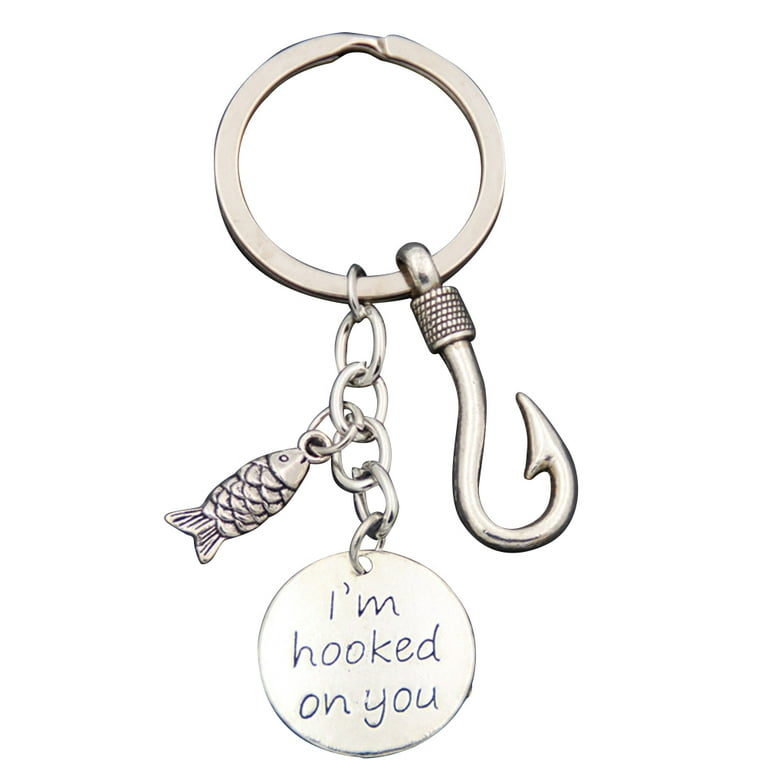 Father's Day Keychain Alloy Fishhook Keychain Ornament Creative Fish  Hanging Key Rings