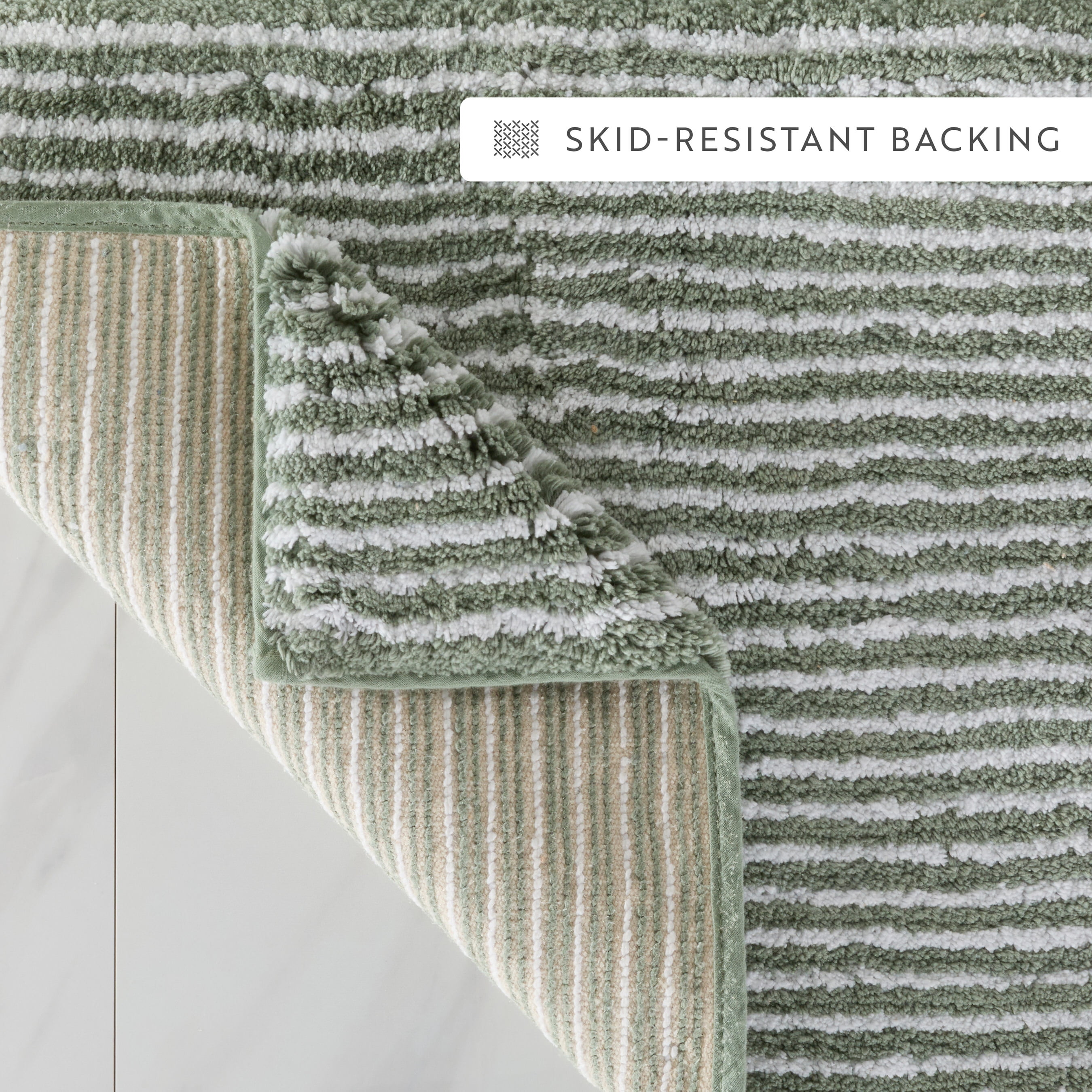 100% Cotton Pinstripe Patterned Bath Mat by Comfort Canopy, Sage, 24" x 17"
