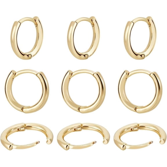 1 Box 20Pcs Huggie Hoop Earring 18K Gold Plated Cartilage Helix Lobes Hinged Sleeper Earrings ID 9mm for Sensitive Ears