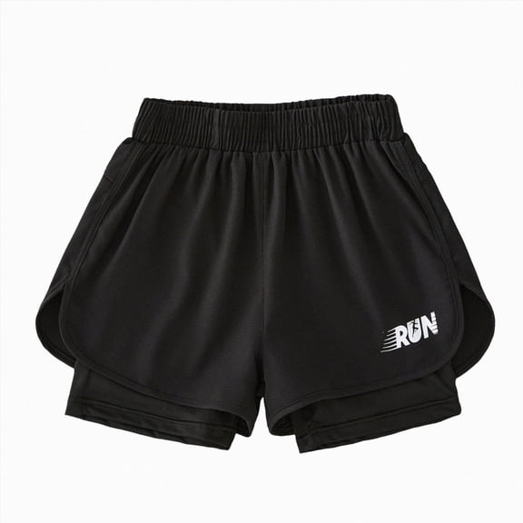 KPOPLK 5-14T Running Shorts with Compression Liner 5" Quick Dry Workout Shorts Anti-Chafe Gym Shorts 2 in 1 Athletic Shorts Size 7-8 Years,Black