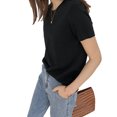 thumbnail image 3 of Camiseta de mujer Verano Cuello redondo Manga corta Color sólido Top casual, Negro, L Noticed AP001478-02B, 3 of 7