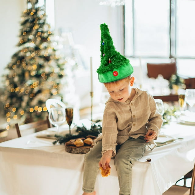Xihbxyly Gorro Navideño Móvil, Luces a Pilas, Diseño de Árbol Divertido, Accesorio para Fiestas, Decoración Navideña, Material Suave y Cómodo, Ideal para Diversas Ocasiones, Varios Tamaños Disponible