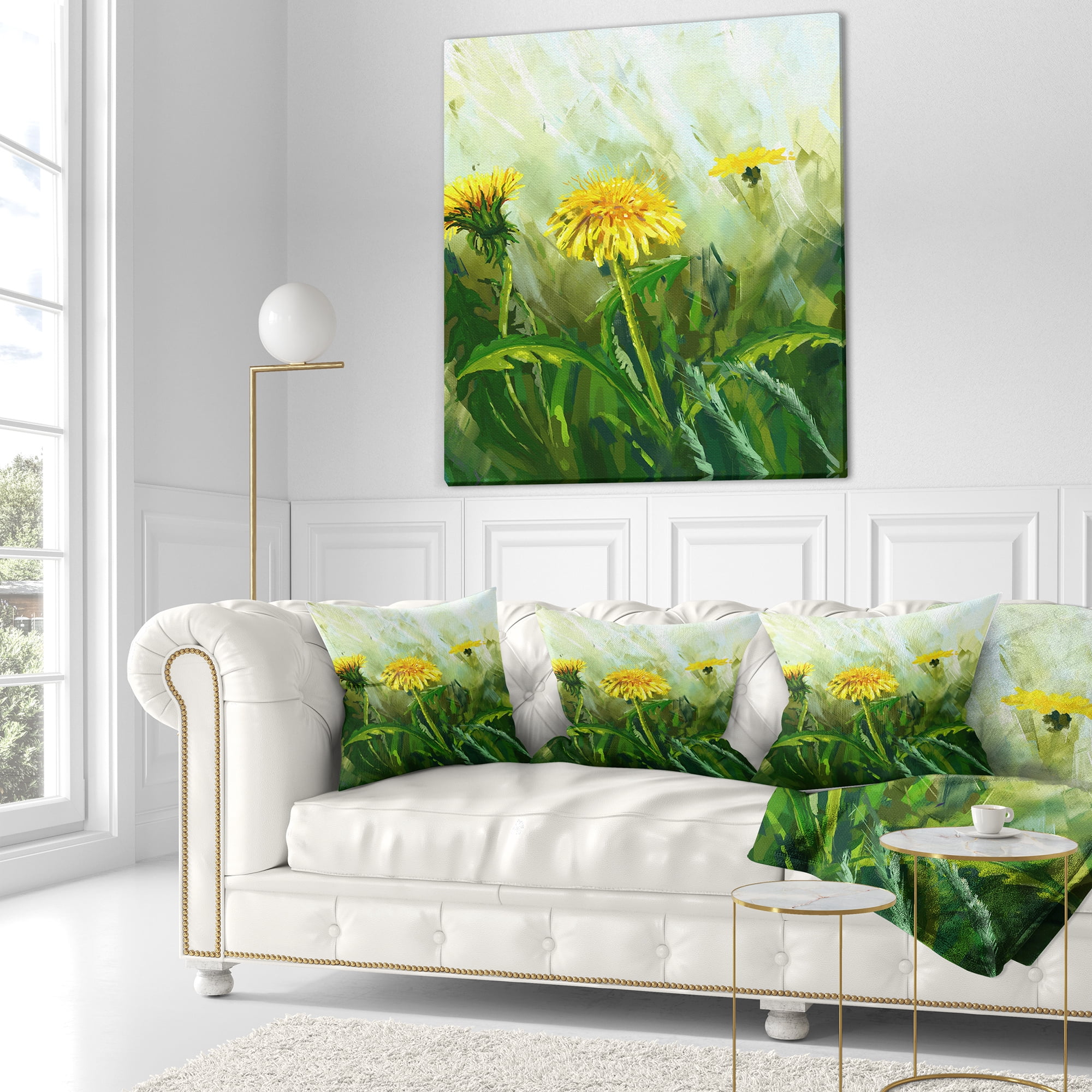 Designart Dandelion Flowers - Floral Throw Pillow - 18x18