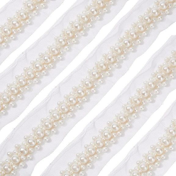 1Bags 2 Yards 1.8 inch Pearl Beaded Trim White Polyester Mesh Lace Applique Trim Bridal Dress Edging Trim with Pearls Decorative Lace Trim for Wedding Bridal Sashes Belt Dress